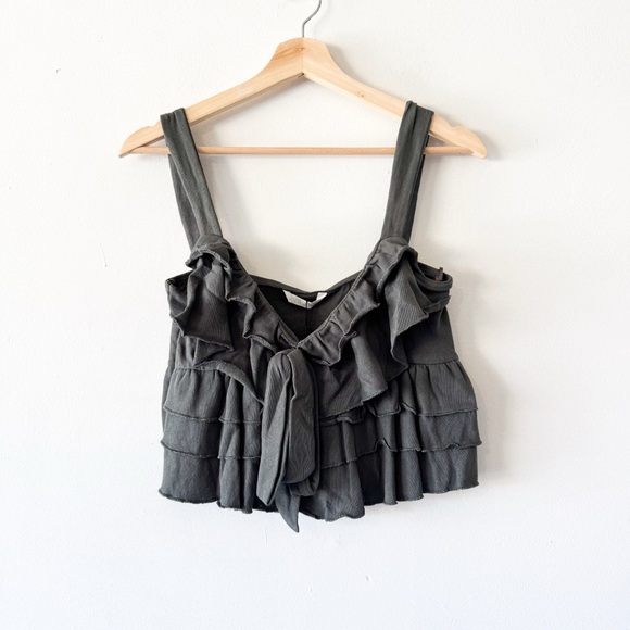 Zara Women's Olive Green Ruffle Top Size M - Picture 3 of 8